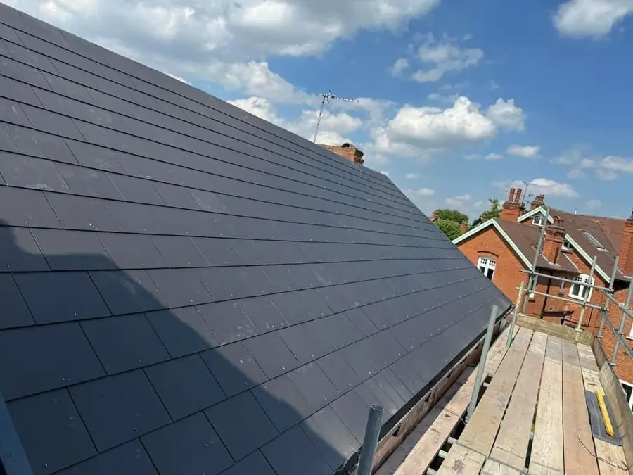 Wide view of a finished slate roof